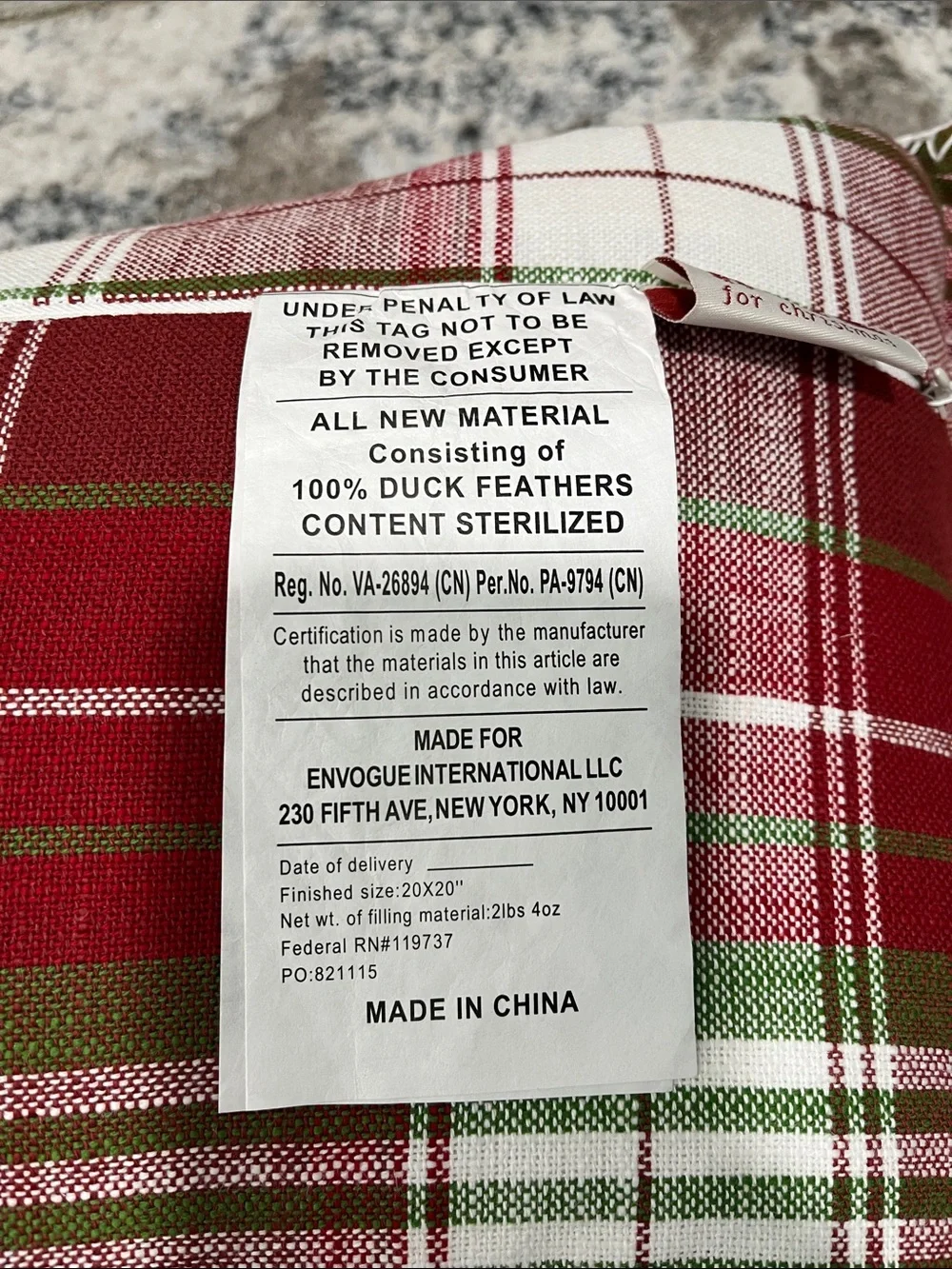 NEW Red & Green Plaid Button Accent Pillow 20” x 20”